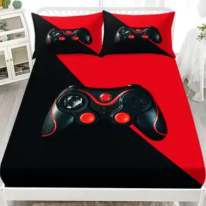 Game Bedding Set (1 Fitted Sheet + 2 Pillowcases), Modern Style, Suitable for Dorms, Bedrooms, Hotels, All Seasons, No Fillers