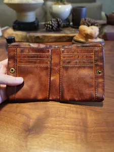 Multi Card Slots Leather Wallet - Credit Card Organizer Handmade Vegetable Tanned | Metal Zipper for Cash, Cards & Change