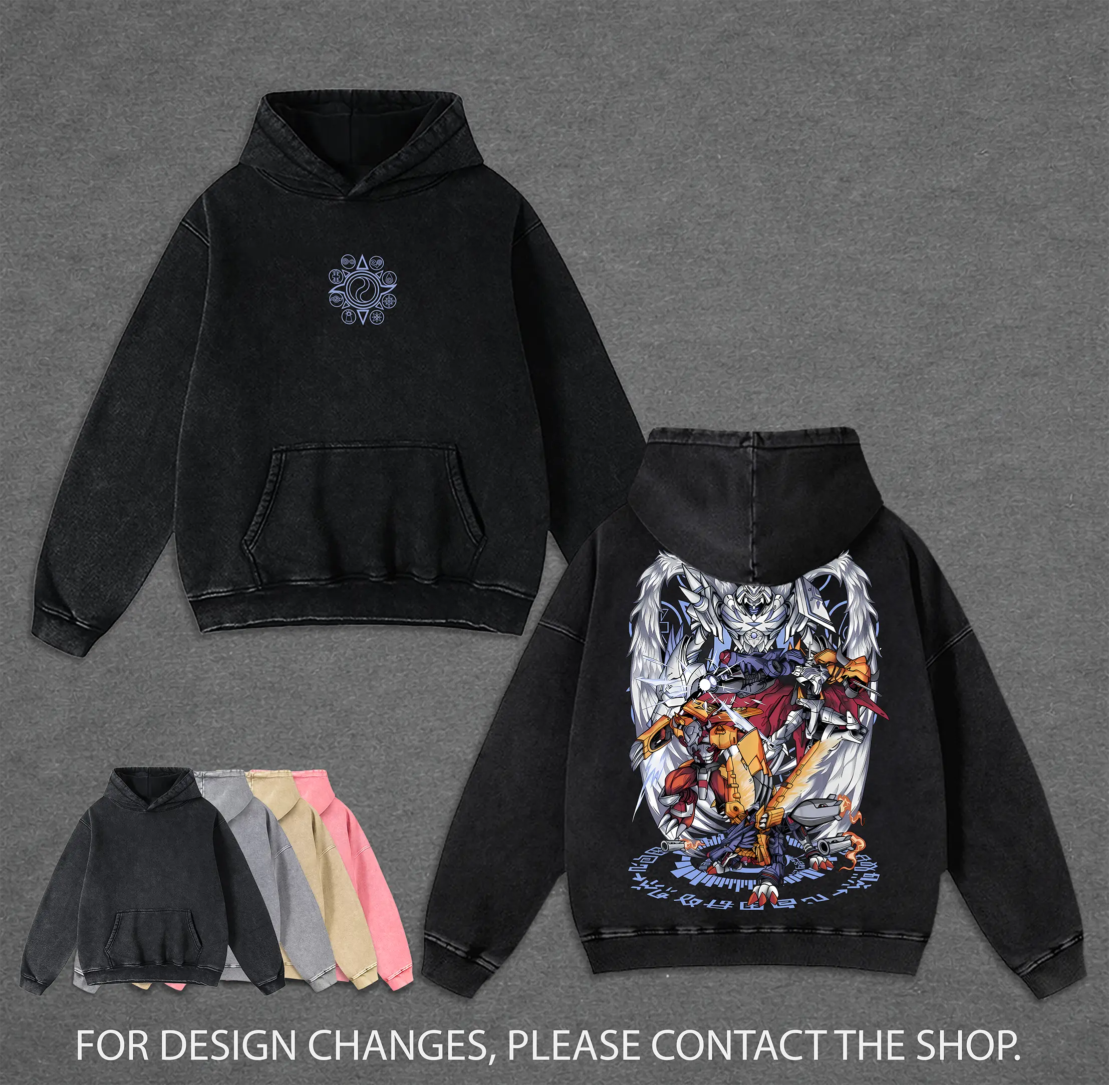 Omegamon Merciful Mode Hoodie - WarGreymon & MetalGarurumon Evolution | Vintage Digimon Adventure Shirt | Heavyweight Washed Cotton Streetwear | Unisex Otaku Aesthetic | Classic 90s Anime T-shirt | Retro Monster Graphic Tee