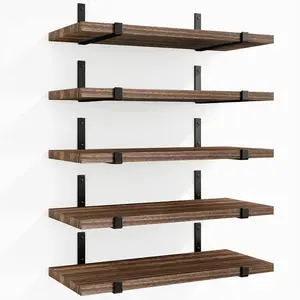 Floating Shelves, Rustic Living Room Decor, Width 4.7in Wall Shelves Set of 5, Wood Wall Storage Shelves for Bedroom, Kitchen, Bathroom, (Dark Carbonized Black)