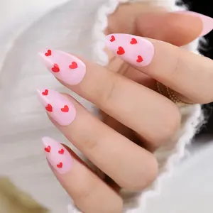 Ivy & Ash Press-On Nails - Love Struck | Short Almond Shape Red Heart Valentine's Day Pattern