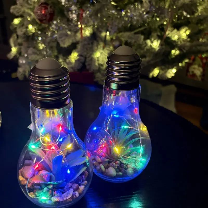 Handcrafted Edison Style Christmas Bulbs Decor Filled with Stones and Strings of LED Lights for Festive Home Decor