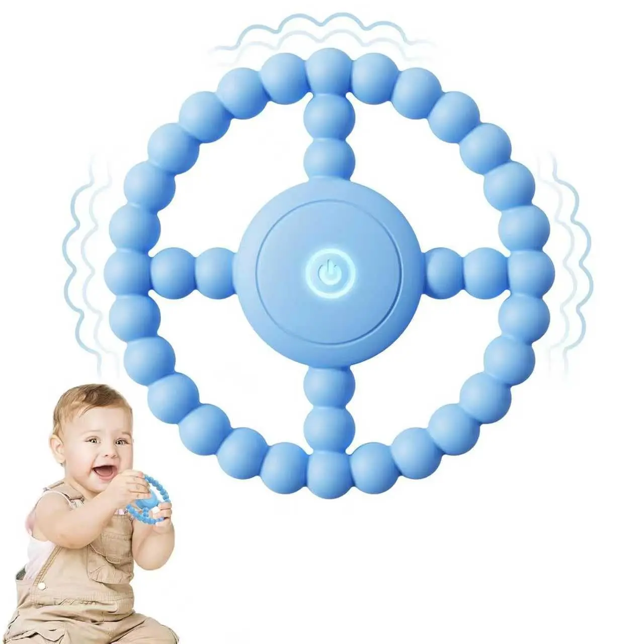 Vibrating Sensory Chew Toy, Teether Teething Toys  Babies6-12 8-18 Months, Sensory Toys  Kids with Autism&Toddler Travel Essential,1-2 Year Old Christmas Boys Girls Gifts idea(Blue)