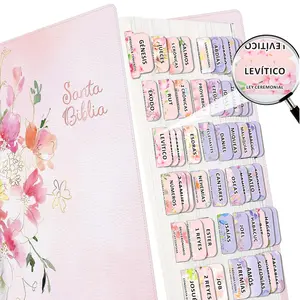 80pcs Spanish Bible Tabs, Easy Peel-and-Stick Laminated Design, Large Print Book Names for Study Bible, Inspirational Book Summary Phrases, Book Accessories, Book Reading Stickers