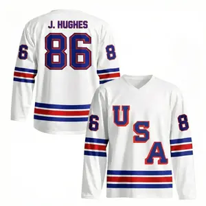 [HOT] Hockey Jersey Printed Jack Hughes Name & Number Fan Apparel, USA Hockey Uniform for Men