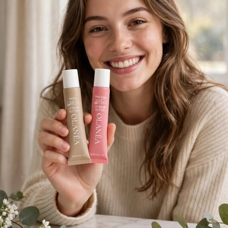 OLANÉA Vanilla/Pink Sugar Lip Butter Balm – Moisturizing Vegan Lip Treatment for Soft, Smooth & Glossy Lips, 15 g