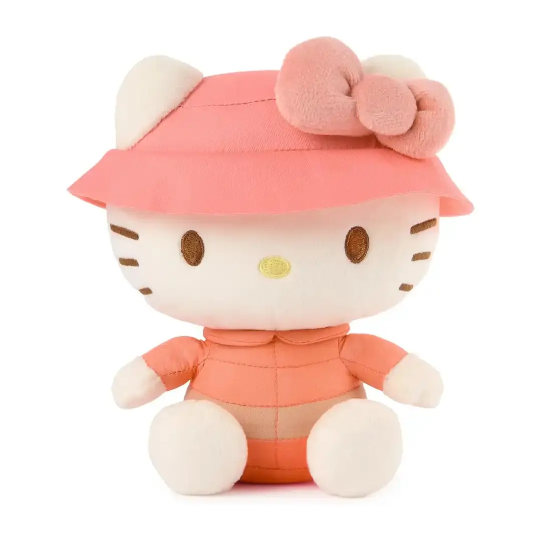 GUND Sanrio Hello Kitty 6" Tall Polyester Plush Toy - Kawaii Stuffed Animal, Soft Furry Collectible, Soft Huggable, with Pink Bow, Camping Outfit, Bucket Hat, Ideal Gift for Teen Girls, Kawaii Stuffed Animals, Soft Furry Collectibles