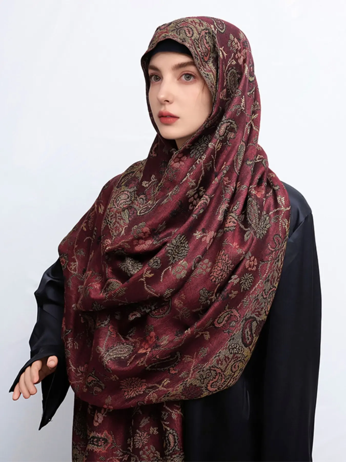 Women's Paisley Instant Hijab, Boho Style Long Scarf Wrap for Women, Fashionable Modesty Soft Comfortable Hijab for Muslim Daily Wear, Turban Hijab, Muslim Headscarf Cover, Jacquard Head Scarf, Pashmina Hijab