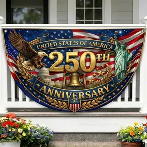 USA 250th Anniversary Polyester Semicircle Fence Banner - 1776-2026 Patriotic Bunting Flag, Lightweight Weatherproof American Half Round Decor, 4th Of July Independence Day Outdoor Decor