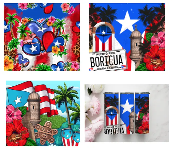 Puerto Rico Sublimation Wrap for 20oz Tumblers - Set of 3 heat transter designs, Ready to press sublimation prints, Heat Press, Puerto rico sublimation, Transfer, Set of 3