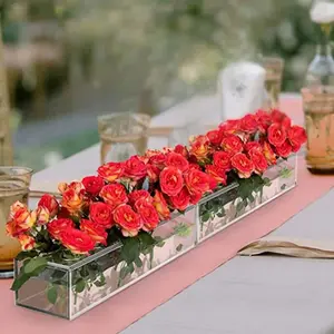 Acrylic Flower Vase Transparent Floral Decorative Water Cultivation Eternal Flower Box Rectangular Home Decoration Anti-Leakage Wedding Table Arrangement
