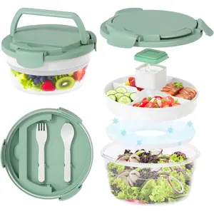 58oz Leakproof BPA-Free 4-Compartment Salad Lunch Container, Adult Bento Bowl with Lid, Dressing Cup & Ice Pack, Ideal for Meal Prep & Work, Tableware Lunch Box