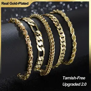Holylegend 14K Gold-Plated Rope, Figaro, Cuban Concave, Franco, Byzantine Bracelet, Twisted cable bracelet,Elegant jewelry bracelet, 8" Length, 6 mm/8 mm/10 mm Width,Diamond Cut