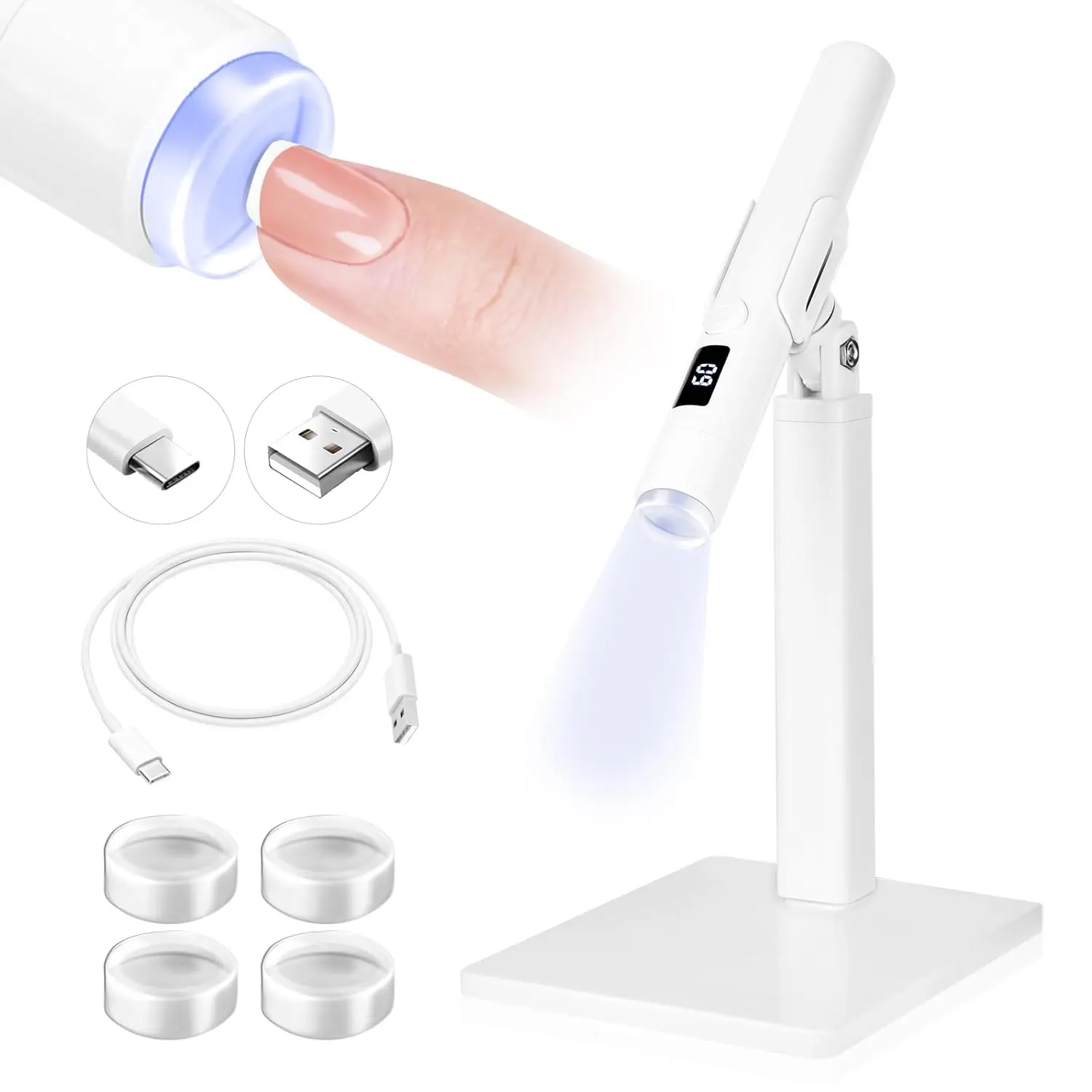 White 9W LED Nail Light for Gel Nails: Handheld LCD Display Screen Flash Cure Lamps Nail Curing Light with Stand for Gel Nail 8s Quick Drying Cordless Handsfree LED UV Light for Nails Home Manicure Nail Dryer Nail Tech Light Led Nail Lamp for Gel Polish