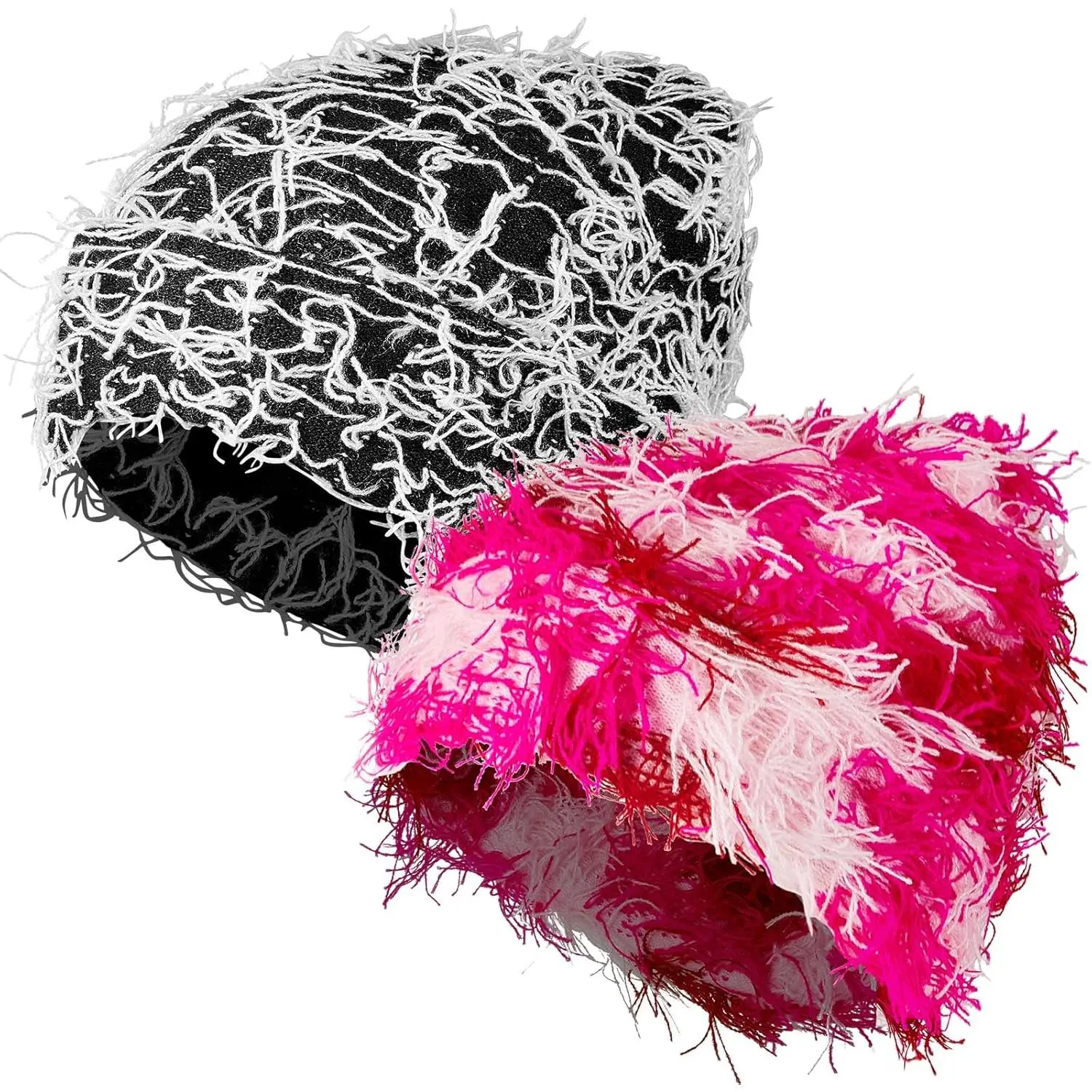 Unisex Fashion Beanie 2-Pack - Warm Winter Distressed Knit Skull Cap, Breathable Stretchy Fabric, Fuzzy Texture, Adjustable Expandable One Size, 25x22 cm Outdoor Daily Wear Hat for Men & Women