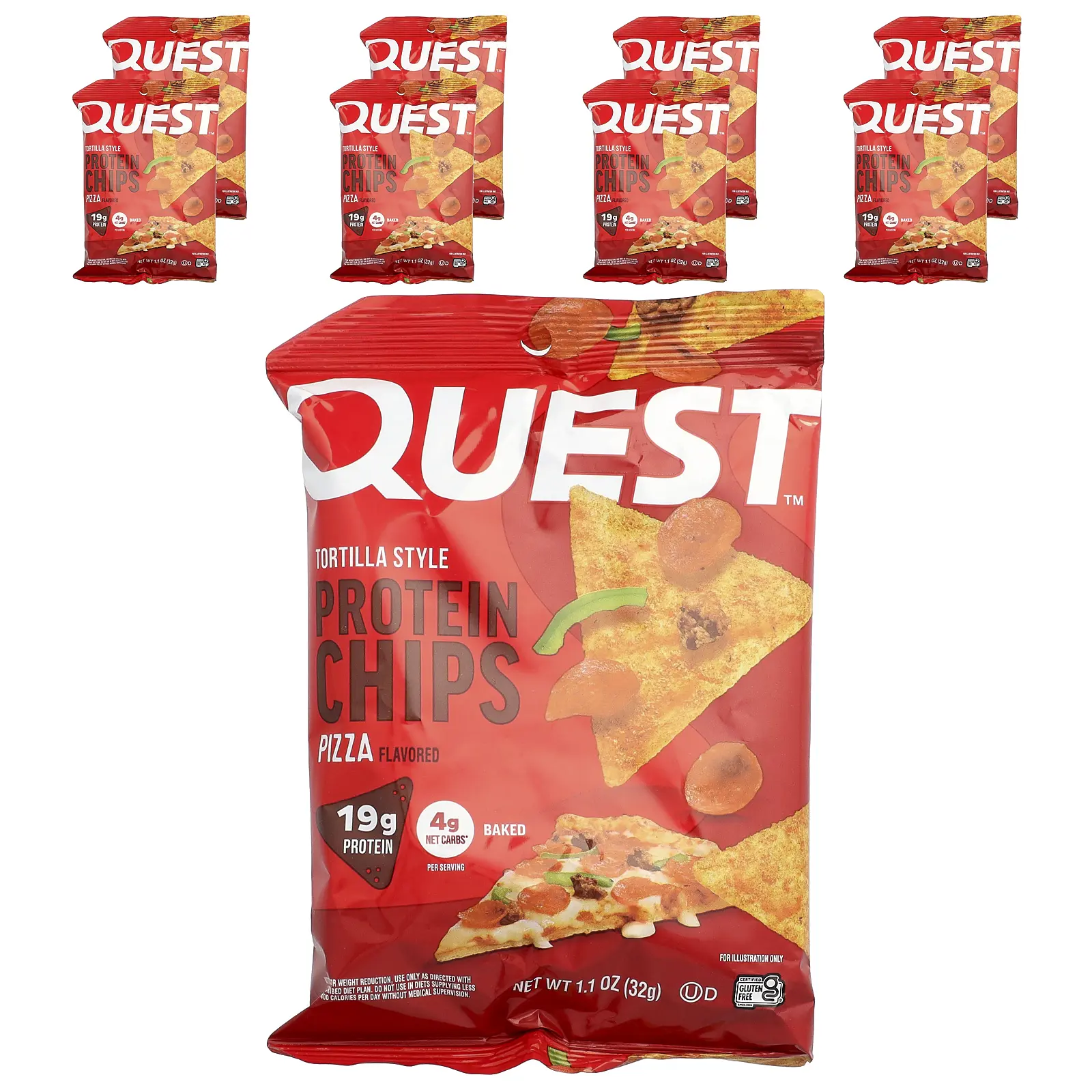 Quest Nutrition Tortilla Style Protein Chips, Pizza, 8 Bags, 1.1 oz (32 g) Each