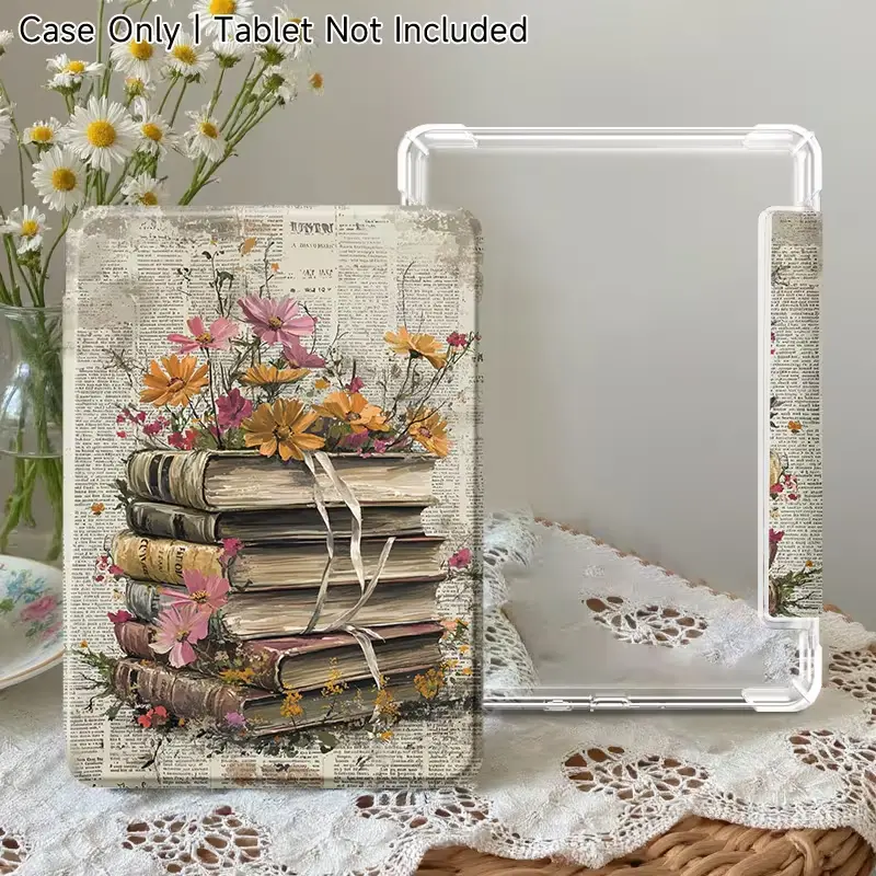 Protective case for 7/6.8/6 inch Kindle Paperwhite (12th/11th generation -2024/2021) | This ultra clear, soft, transparent TPU back cover, with flowers and book images, is the perfect birthday gift for close friends