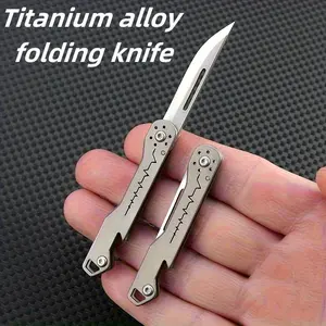 Titanium Mini Folding Knife with Bottle Opener, Sharp Portable Keychain Cutter for Packing Unboxing and Everyday Use, EDC Multi Tools, Folding Pocket Knives