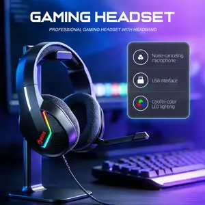 High-Sensitivity RGB Gaming Headset - USB 2.0, 50mm Drivers 114dB, Fabric Cushions, In-Line Volume & Mic Control, 2m Braided Cable, Static RGB Light for PC Gamers/Online Team Play/Home Gaming