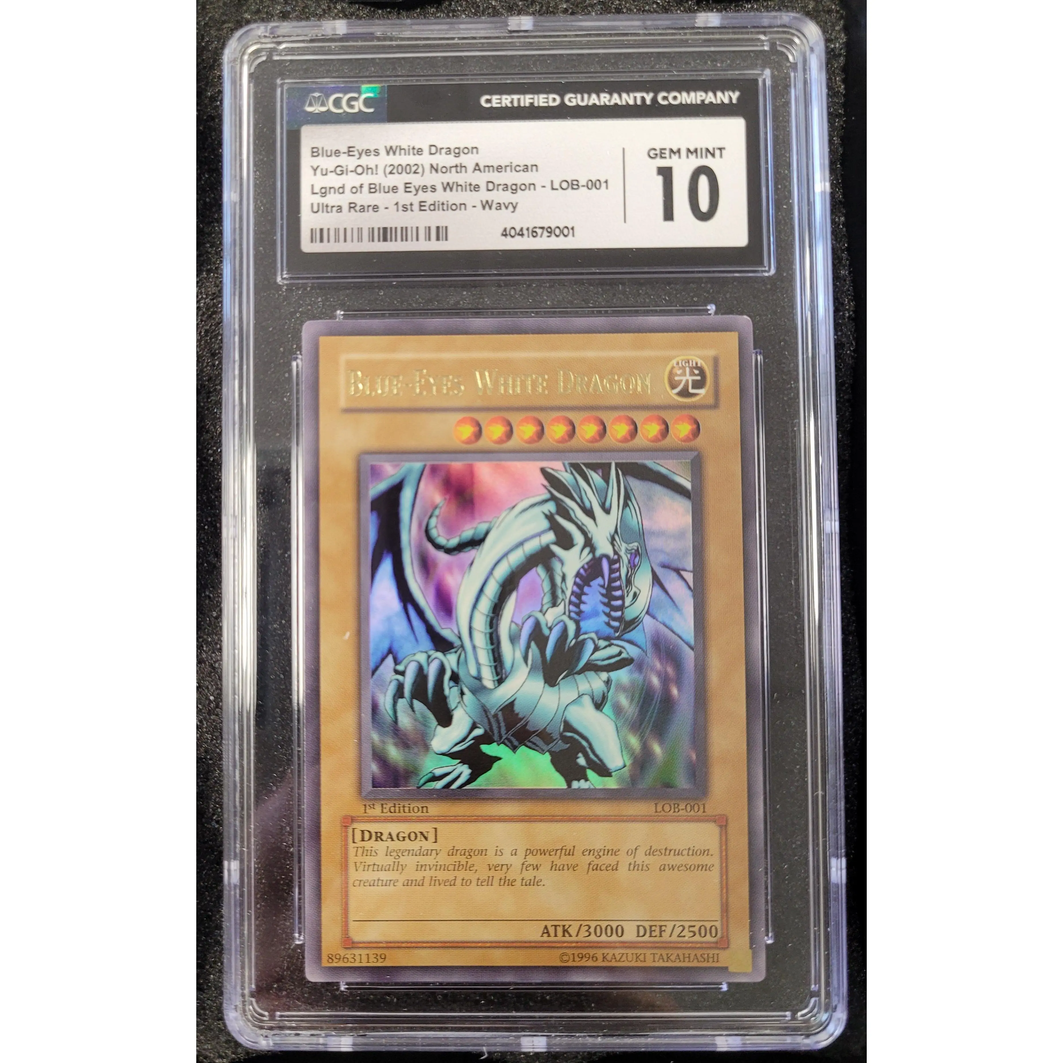 Yu-Gi-Oh Blue-Eyes White Dragon LOB-001 1st Edition Glossy CGC 10 Error Label