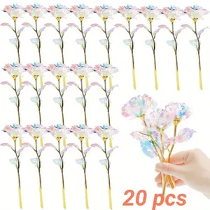 20Pcs/Set Colorful Rainbow Artificial Flowers,Crystal Rose Bloom for Mother's Day Thanksgiving Valentine's Day Girl's Birthday Party Halloween Christmas Decor,DIY Hand Tools Kits