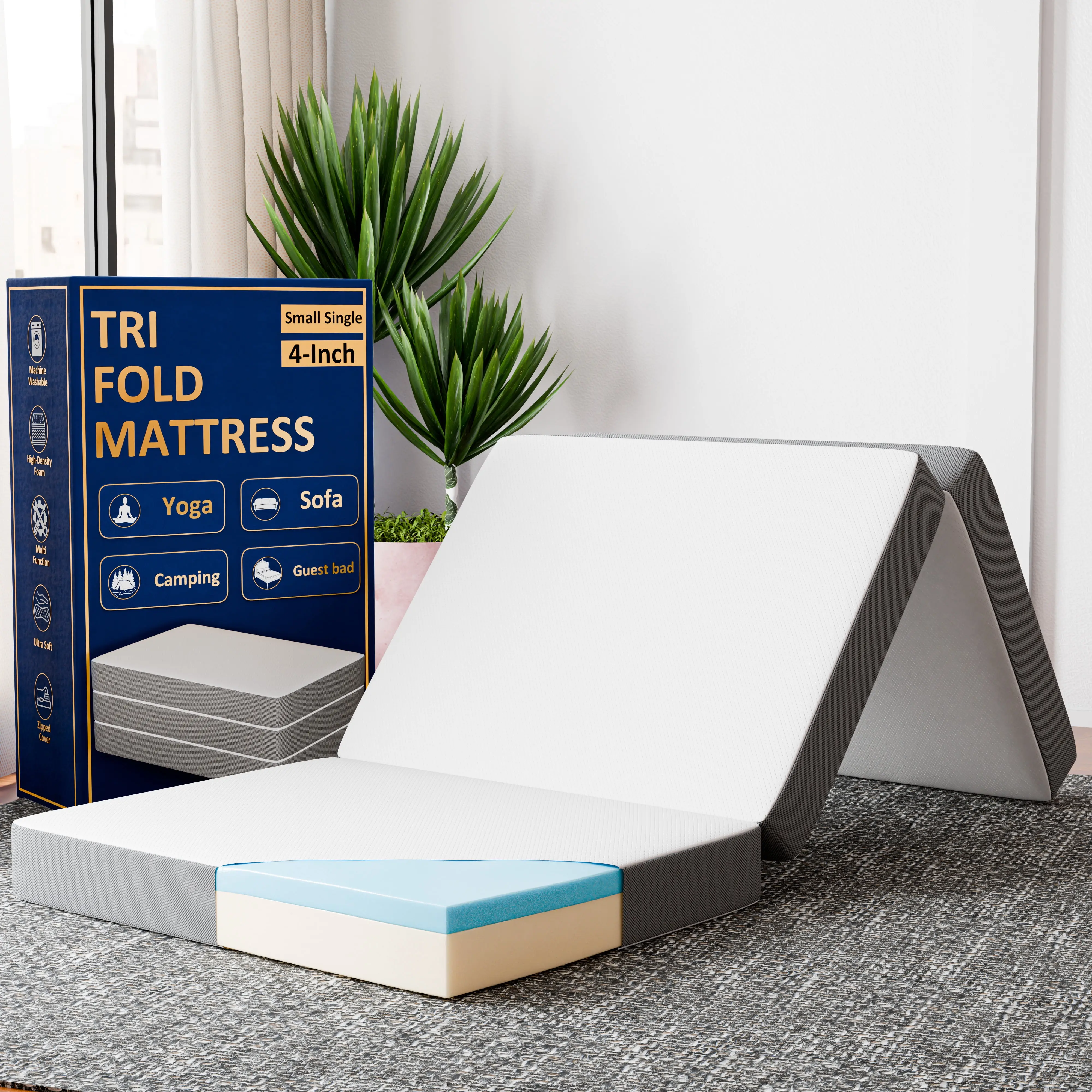 Continental Sleep By Sunset, 4” Memory Foam Tri-fold Mattress, Good for Kids and Adult, 25". Continental Sleep By Sunset, 4” Memory Foam Tri-fold Mattress, Good for Kids and Adult, 25".