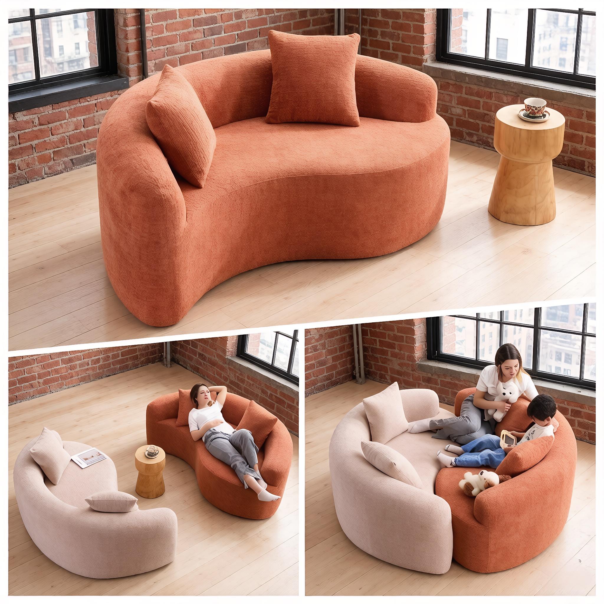 Modular Chenille Sofa, Pet Friendly Stain Resistant S Shaped Curved Sectional Couch for Small Space Living Room, Minimalist Cozy Couch boneless Chaise floor seats  Foldable Modern furniture