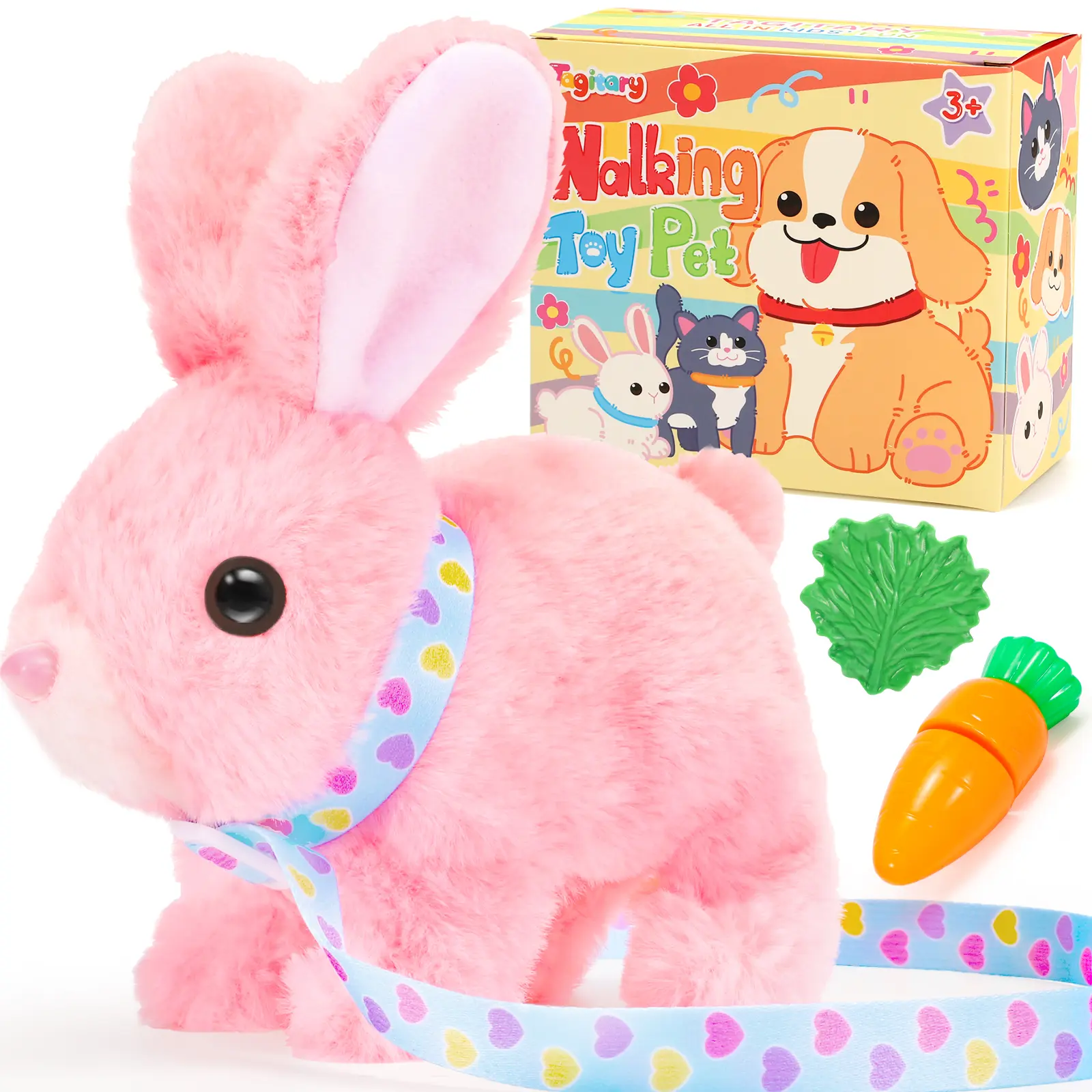 Tagitary Durable Soft Fluffy Unisex Bunny Toy - Plush Fabric Rabbit Theme Electronic Stuffed Toy with Sounds, Wiggling Ears, Hopping Motion, Kids Easter/Birthday Gifts