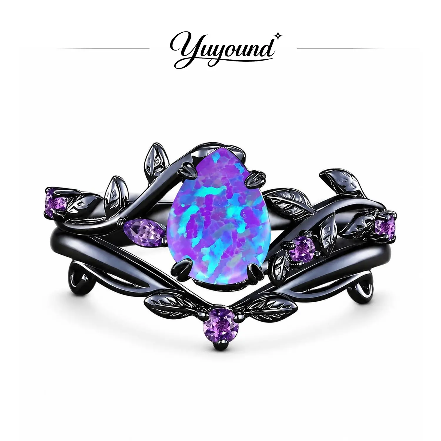 Purple Opal Grapevine Ring for Women, Vintage Leaf Design Statement Ring, Elegant Fashion Jewelry, Daily Wear Party Gift Accessory