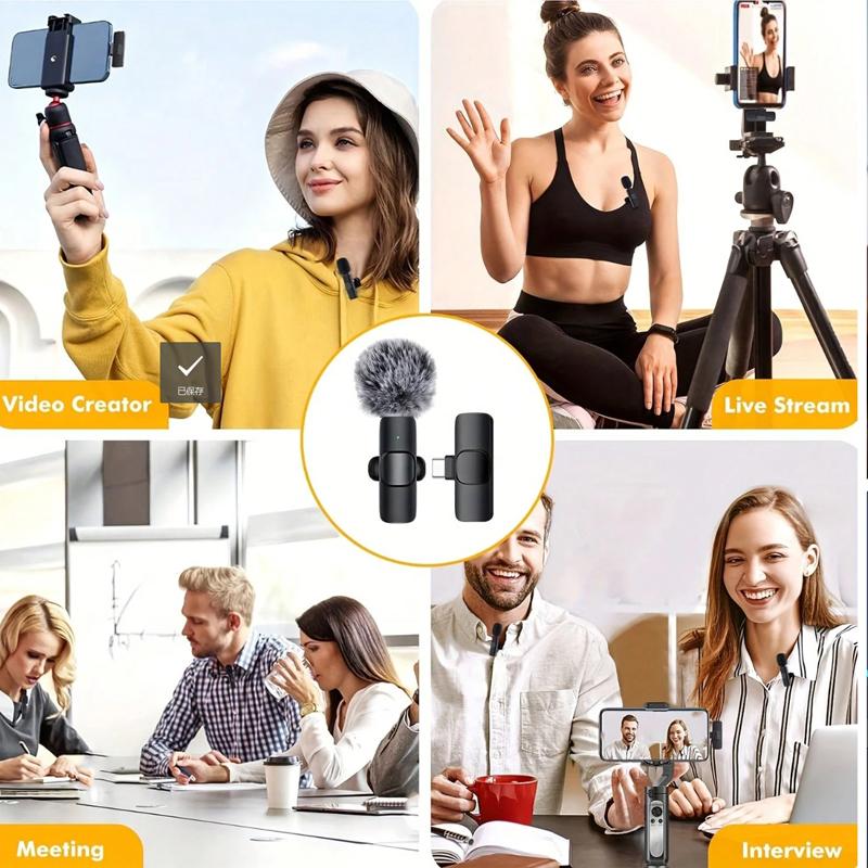 Wireless Microphone for iPhone/Smartphone,  Microphones with Clearer Audio for Video Recording, Interview, Vlog，Noise Reduction Device Noise Cancellation Stereo Wireless vlogging tools handheld mic microfono minimic