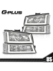 Fit For 99-02 Silverado Smoked Lens Headlights Bumper Headlamps Assembly