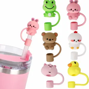 Animal Shape Reusable 10mm Silicone Straw Topper For Cup Accessories Dust Proof Straw Cover Tips Lids