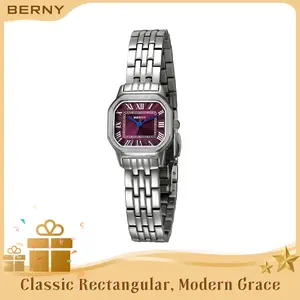 BERNY Silver Women's Watch - Elegant Rectangular Quartz Wristwatch with Adjustable Stainless Steel Bracelet, Waterproof, Lightweight, Minimalist Ladies Watch, Tools Included, Fashion Gift for Women, Reloj, Mother's Day Gift