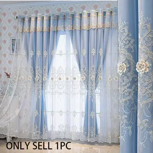 French Romantic Double Layer Embroidered Curtains, High Light Blocking Bedroom Living Room Balcony Drapes, Elegant Two-Tier Sheer Curtain, Window Curtain