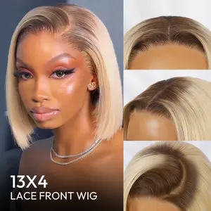 [New In] Asteria Hair #T4/613 13×4 Straight Wig Ombre Blonde Human Hair Lace Front Wig Pre Plucked Short Bob Wig