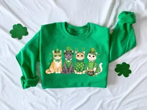 [Sale off up to 50%] St Patricks Day Cats Sweatshirt, Lucky Cat Lover Gift, streetwear graphic tee