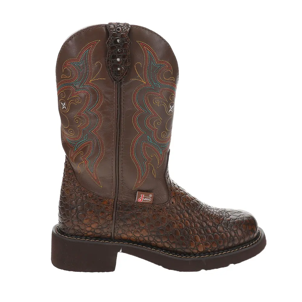 Justin Boots Womens Brown Pearl Print Cowhide Round Toe Pull On  Casual Boots Mid Calf Low Heel 1-2" - Brown
