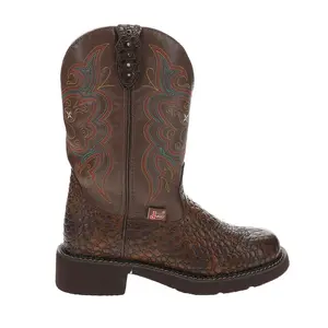 Justin Boots Womens Brown Pearl Print Cowhide Round Toe Pull On  Casual Boots Mid Calf Low Heel 1-2" - Brown