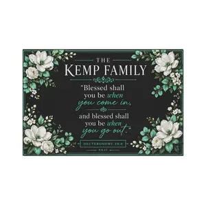 Personalized Floral Welcome Floor Mat — "Blessed shall you be when you come in" Scripture Doormat