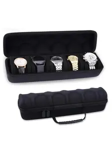watch case for travel and storage, Watch Box, hard 5 slots Watch Roll Organizer for Men and Women(Black Microfiber Lining)