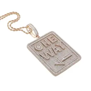 M2-2008 Iced Out ONE WAY Arrow Street Fashion Square Tag Hip Hop Pendant Necklace Unisex Jewelry for Daily Wear or Parties summerwins