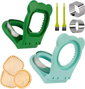 Uncrustables Sandwich Maker Sealer Cutter, Crustless Sandwich Cutter, PB&J Uncrustable Maker - Green Square Shape + Blue Round Shape