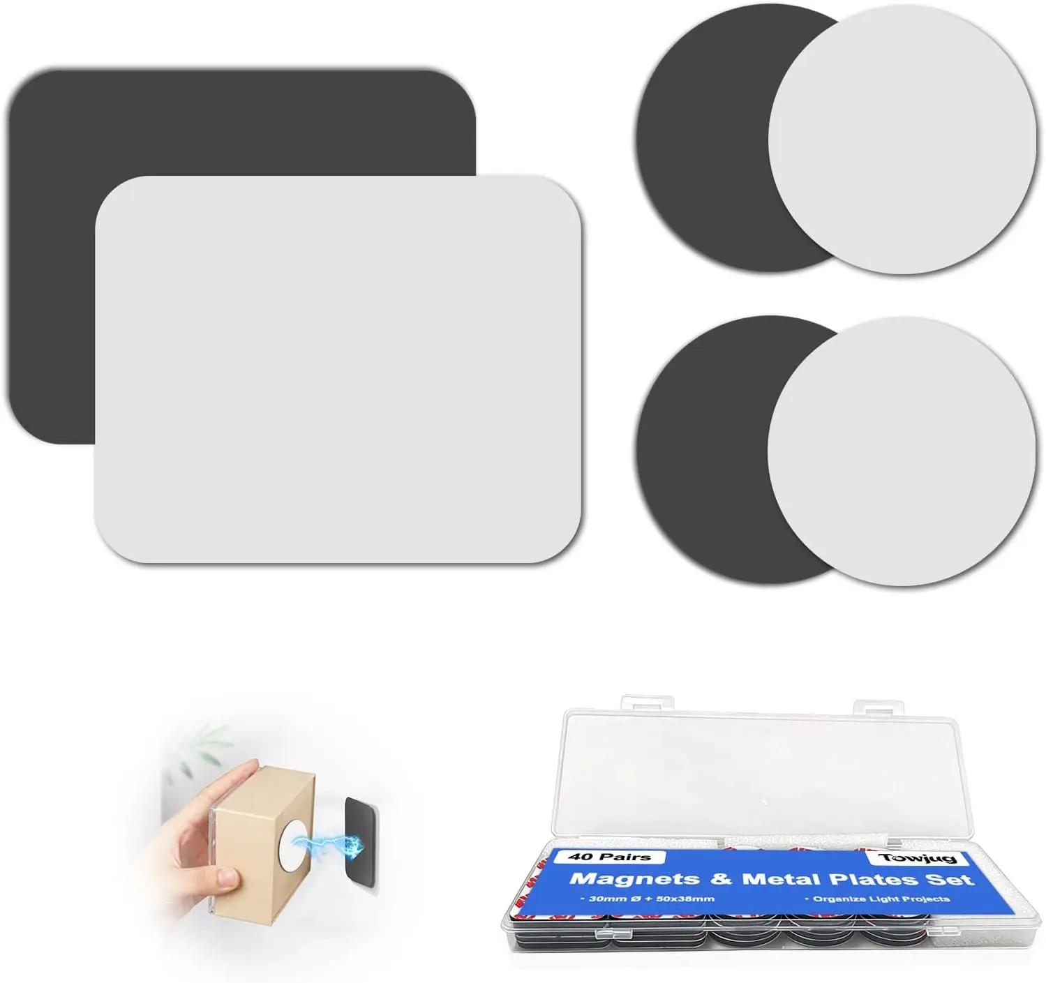 Flexible Magnets and Metal Stickers - Mixed 40 Adhesive Magnetic Set for Office, School, Crafts, Home Decor and Small Items Organization
