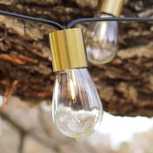 Brightech Glow Solar LED String Lights - Commercial Grade Waterproof Patio Lights with Beautiful Brass Accents - Shatterproof LED Solar Outdoor String Lights - 1W, Soft White Light - 27 Ft