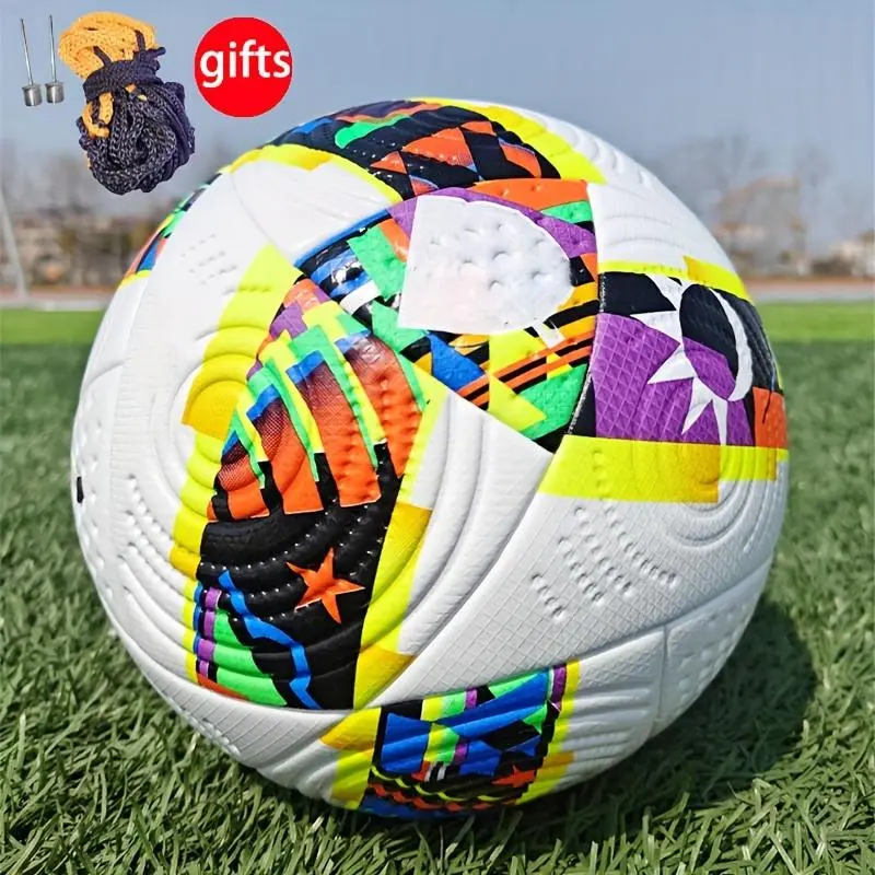 Size 5 Synthetic Leather Soccer Ball for Adults - High Elasticity, Wear-Resistant, Seamless Bond Training Equipment with Ball Needle and Net, Balls