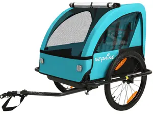 SEPNINE Bicycle Toddler Stroller Trailer, 1-2 Child Double Seats, Universal Coupler, Foldable Design, Canopy with Bug Screen & Weather Shield, 5-Point Harness, Storage Bags