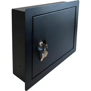 In-Wall Safe with Key Lock - Heavy-Duty Steel Lockable  Wall Compartment for Secure Storage, Wall Safe Box for , , and Documents - 15.75-Inch Exterior Width, Black