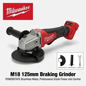 Milwaukee M18 125mm brushless angle grinder set, 18V cordless angle grinder, 3500-8500 RPM speed control, non-locking paddle switch, M14 spindle, professional power tool for metal cutting and grinding.Includes one battery and one charger. multitool