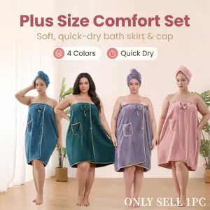 Plus Size Bathrobe Set, Extra Large Bathrobe and Quick Dry Towel Set, Adjustable Buckle, Thick Coral Fleece, Trim, M-Xxxxxl