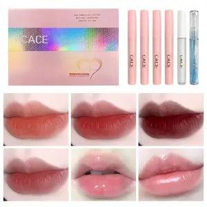 Matte Liquid Lipstick Set 4 Colors Lip Gloss + 1 Transparent Lipgloss + 1 Lip Balm Plumper With Necklace Gift Lip Makeup Kit